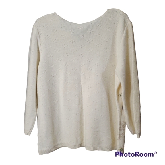 ❄️vintage cream knit floral print long sleeve pullover sweater - Picture 2 of 5